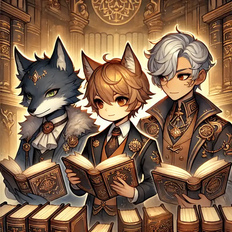 "伝承人狼Wiki | 人狼・妖狐・村人が人狼ゲームの戦略と戦術を書物を通じて学ぶ様子を描いたトップバナー"