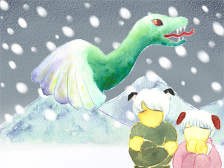 絵本より、へびかみさまと冬
