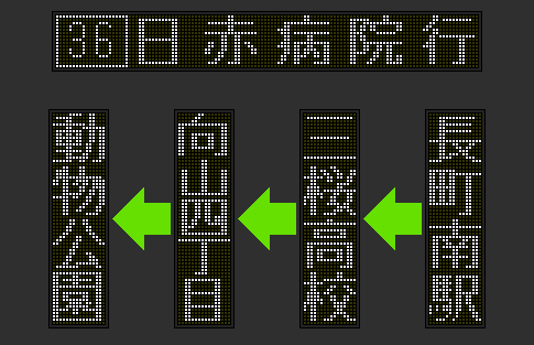 仙台市交通局　長町営業所（羽深製作所80コマタイプ）後面方向幕　一本物 京都市交通局市バス廃品販売/錦林営業所側面方向幕MNオバケ
